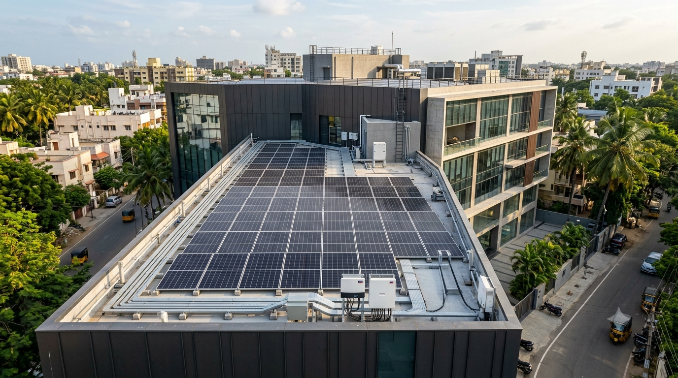 Commercial rooftop solar panel installation